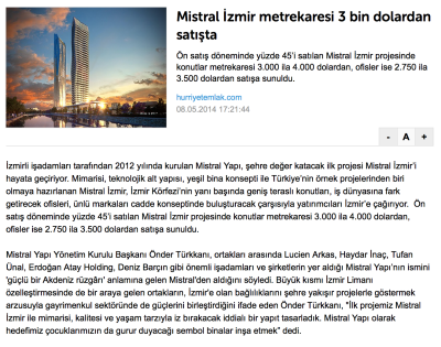 www.hurriyetemlak.com - Mistral İzmir metrekaresi 3 bin dolardan satışta