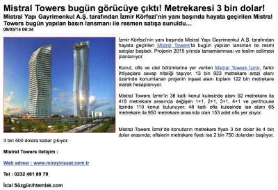 www.htemlak.com - Mistral Towers bugün görücüye çıktı! Metrekaresi 3 bin dolar!