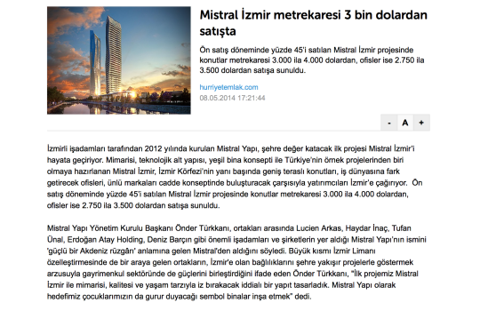 www.hurriyetemlak.com - Mistral İzmir metrekaresi 3 bin dolardan satışta